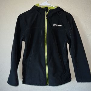 FREE COUNTRY Junior Softshell Jacket Coat Black Green Fleece Lining Size 14/16